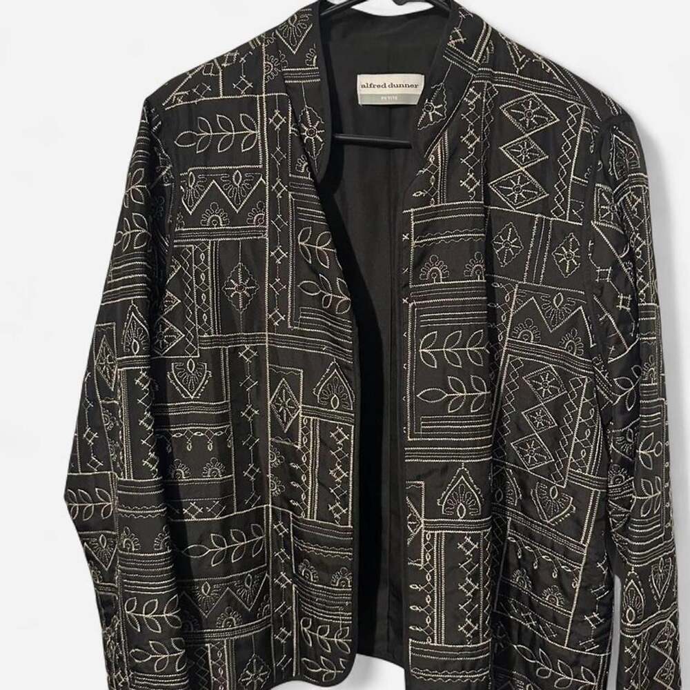 Alfred Dunner Petite Black Embroidered Boho Blazer - Picture 1 of 4